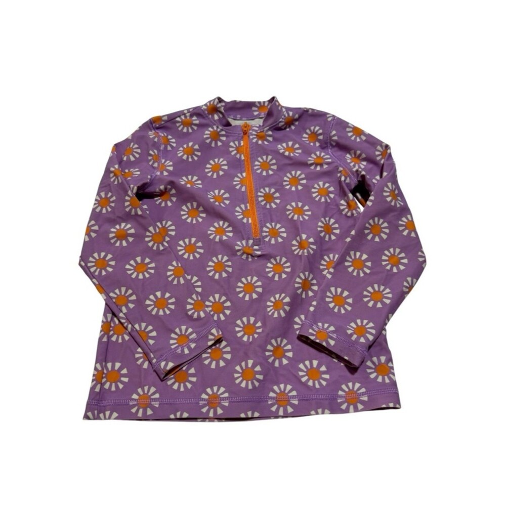 Primary Floral Pattern Rash Guard Long Sleeve Swim Top